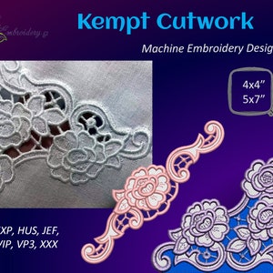 Kempt Cutwork  Machine Embroidery Neat Floral Designs Set in Cutwork Technique to  cut  holes  by  scissors.