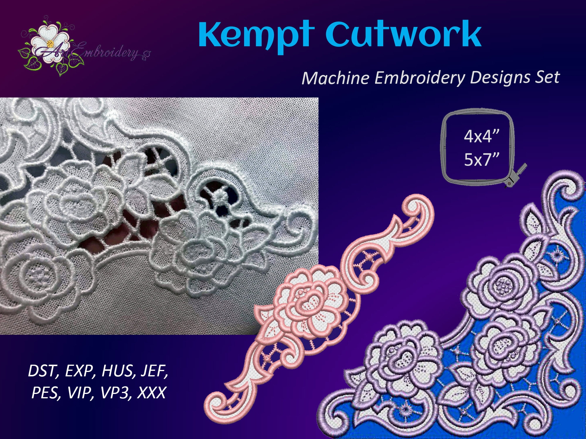 Stephanie カットワークフラット3 Kempt カットワーク ミシン刺繍 すっきりとした花柄のデザイン