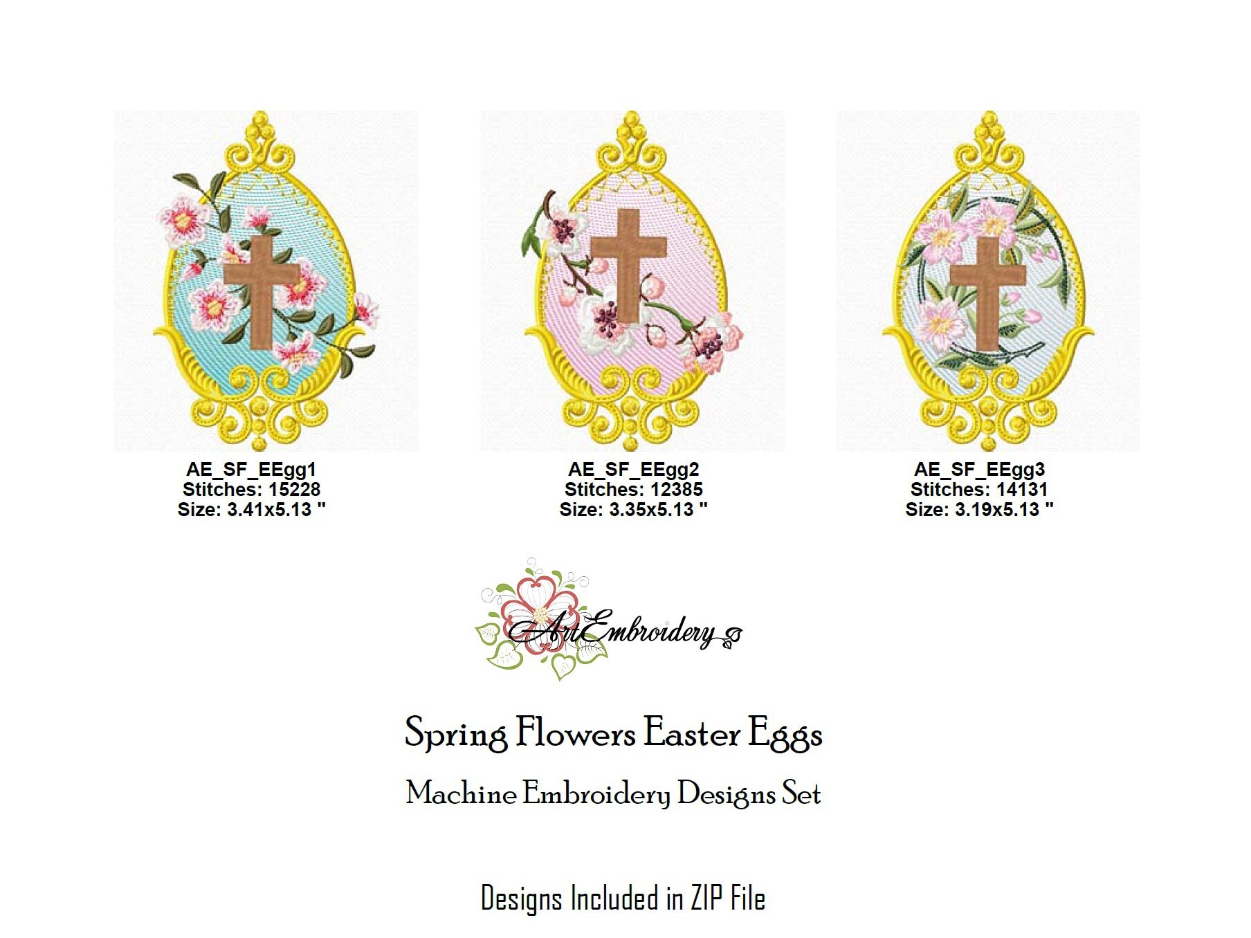 Spring Flowers Easter Eggs Machine Embroidery Designs Set of - Etsy