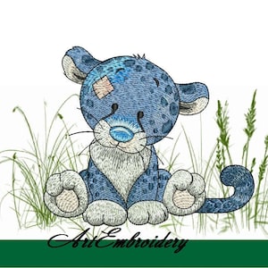 Cheetah - Old Toy Machine Embroidery Design patched  animal,  cartoon  style in two sizes4x4 and 5x5"
