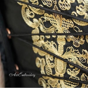 Colonial Gown Stomacher - Machine Embroidery Historical 18th  Century Blackwork design assembled and split for hoop size from 6х8&quot;