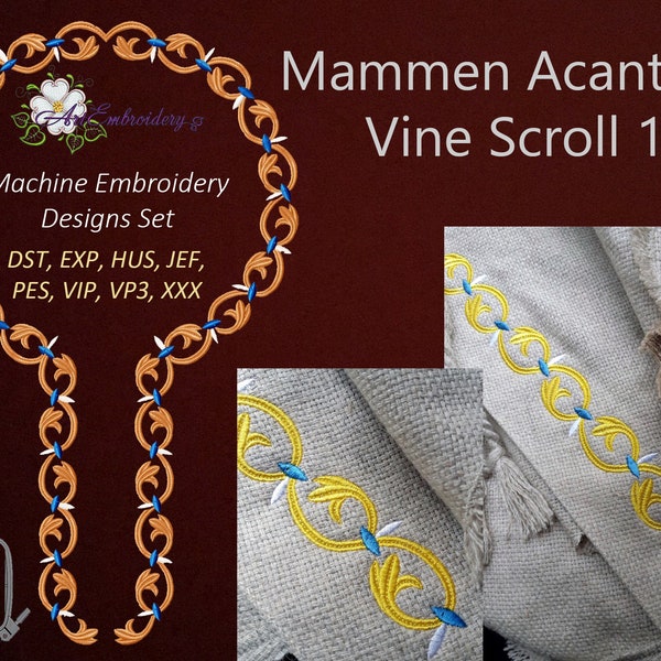 Mammen Acanthus Vine Scroll 1 - Machine Embroidery Designs Set for multiple  different hoop sizes up to 8x12"