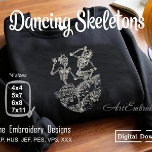 Dancing Skeletons Machine Embroidery Design: Medieval Memento Mori (5x7-7x11" Hoops)