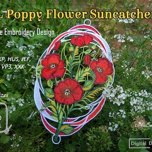 Capteur de soleil fleur de pavot FSL – Motif de projet de dentelle ITH de broderie machine en 3 tailles pour cerceau 6 x 8 ", 6 x 10", 7 x 11"