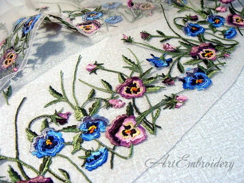 Tulle Pansies Machine Embroidery Designs Set for Mixed up Etsy