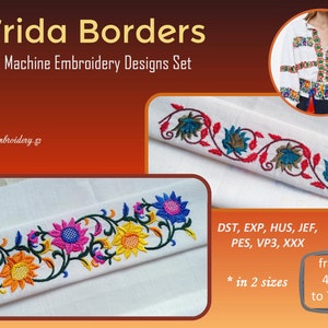 Frida Borders - Machine Embroidery Designs Set of two borders in two sizes for mix up hoop and up to 7x14&quot;