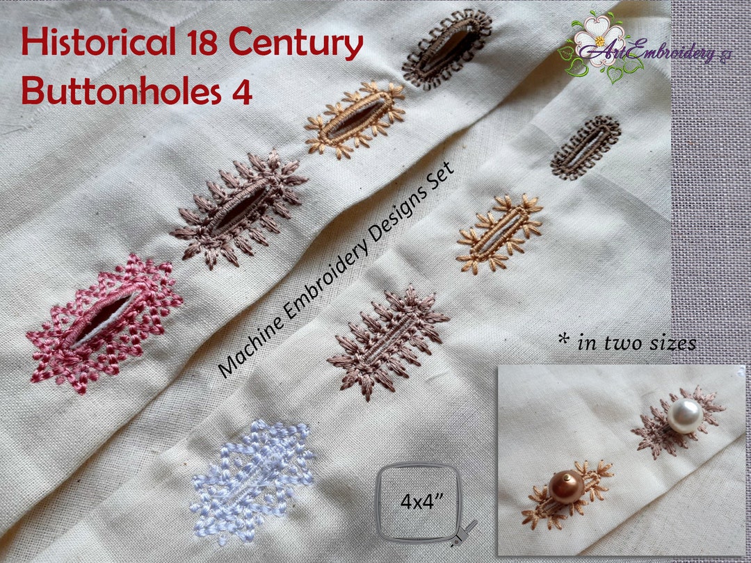 歴史的な 18 ～ 19 世紀の 4 つのボタンホール - 機械刺繍