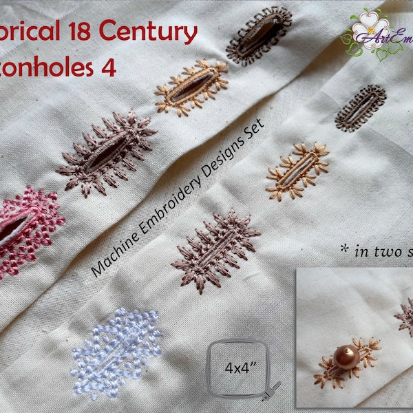 Historische 18-19th Century 4 Knopflöcher - Maschinenstickdateien Set
