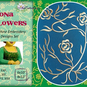 Fiona Flowers - Machine Embroidery Designs Set in 2 sizes for hoop 6x10&quot; and 8x12&quot;