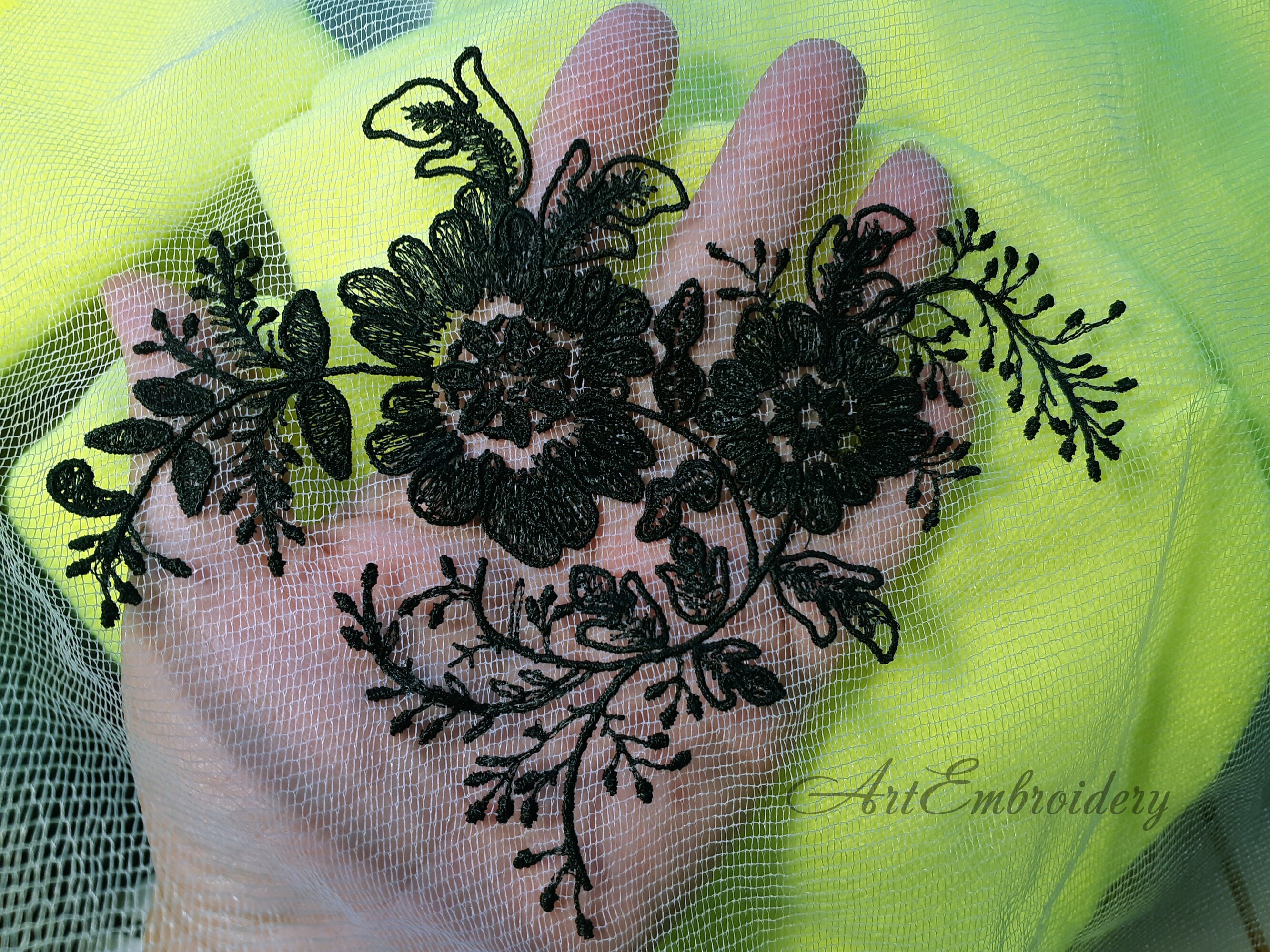 Black Tulle Flowers Machine Embroidery Designs Set for Hoop Etsy Canada