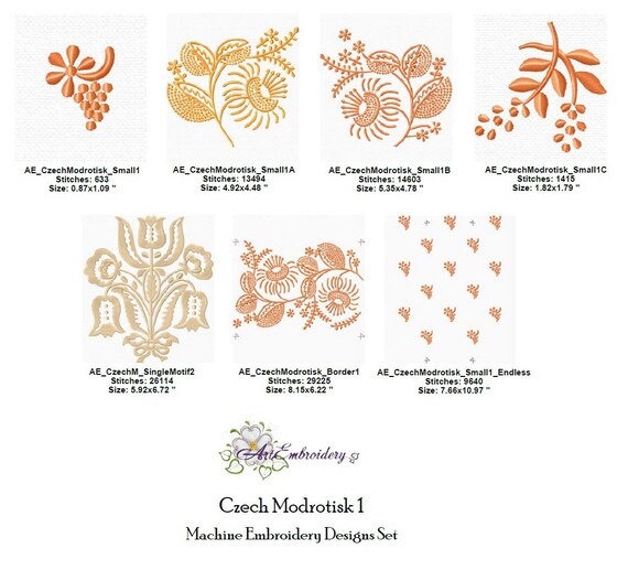 Czech Modrotisk Floral Border - Machine Embroidery Designs (8x12