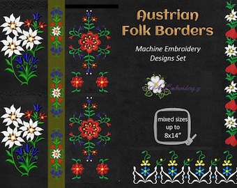 Österreichische Folklore Bordüren - Stickmuster Set für mehrere Rahmen bis zu einem Umfang von 20x35 cm