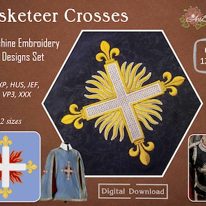 Musketeer Crosses - Machine Historical Embroidery Designs Set in 2 sizes for hoop 6x6" and 12x12"
