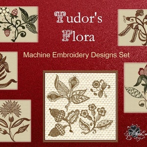Tudor&#39;s Flora - Colored and Monochrome Blackwork (BW) Machine Embroidery Designs Set of 22 designs for hoop 4x4&quot; and 5x7&quot;
