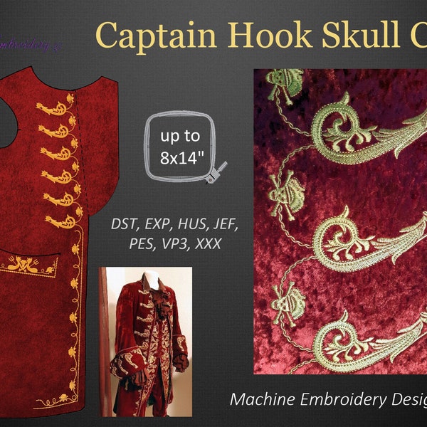 Manteau et gilet Peter Pan Captain Hook tête de mort - ensemble de motifs de broderie Machine pour cerceau de 6 x 8 ans et plus