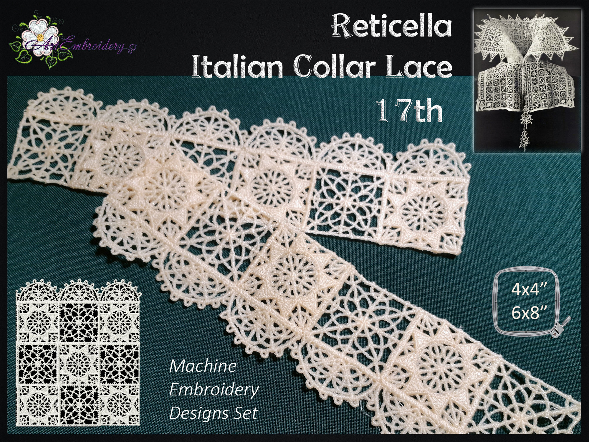 Reticella Italian collar lace 17 Century Machine Embroidery Etsy