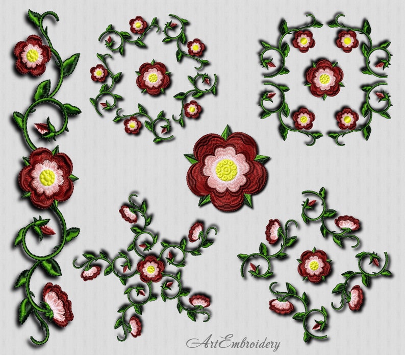 Tudor rose set machine embroidery designs set of single  etsy Tudor rose set machine embroidery designs set of single  etsy