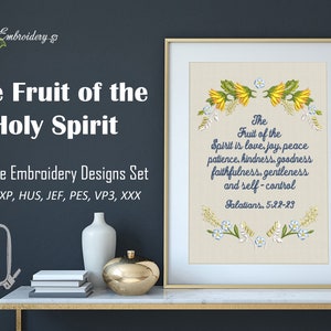 Floral Frame Embroidery Designs: Holy Spirit Fruit (6x8, 6x10, 8x8)