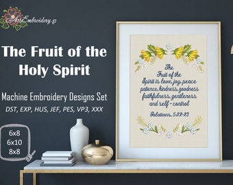 Floral Frame Embroidery Designs: Holy Spirit Fruit (6x8, 6x10, 8x8)