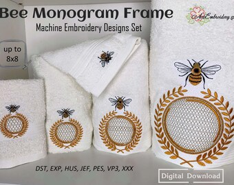 Bee Monogram Frame - Machine Embroidery Design in few sizes for hoop sizes from 3x3" up to 8x8"