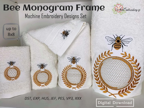 Marco de monograma de abeja Diseño de bordado a máquina en algunos  