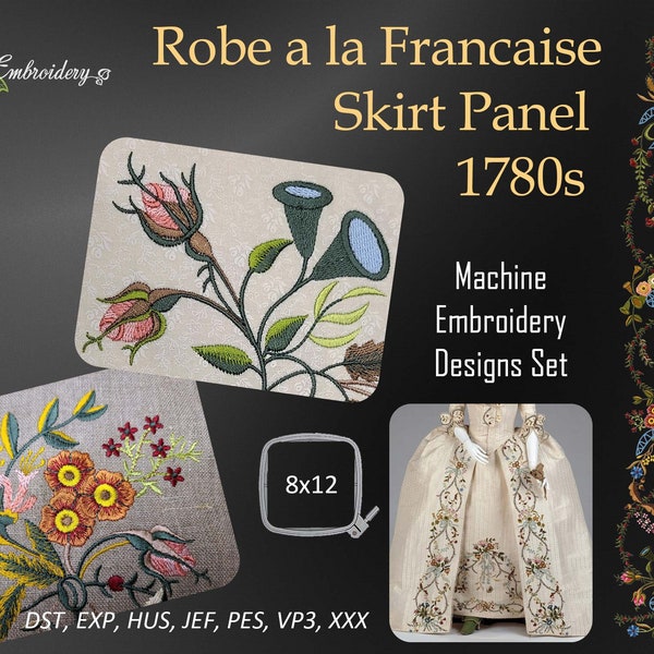 Robe a la Francaise Skirt Panel, 1780s - Machine Embroidery Designs Set for hoop 8x12"