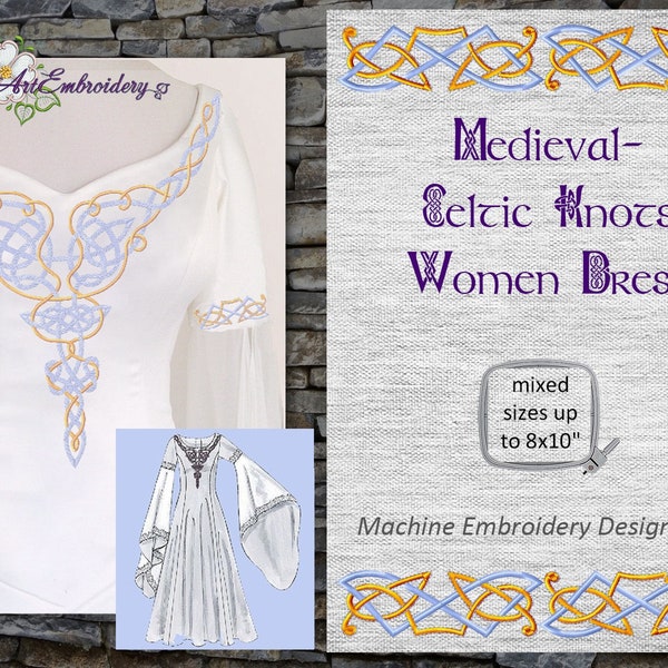 Robe pour femme à nœuds médiévaux-celtiques - Ensemble de motifs de broderie machine pour cerceau jusqu'à 8x10"