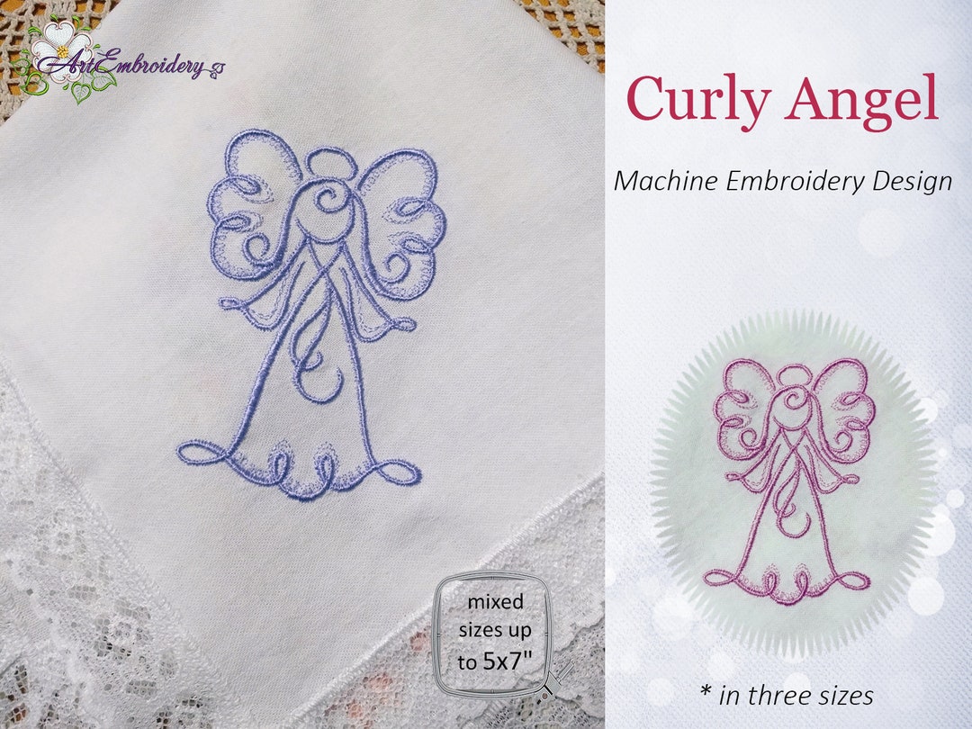 Curly Angel Machine Embroidery Design in Three Sizes for Hoops 4x4 ...