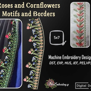 Roses and Cornflower Motifs and Borders - Machine Embroidery Historical 18th  Century Regency  Era Designs Set for hoop 5x7" and  up