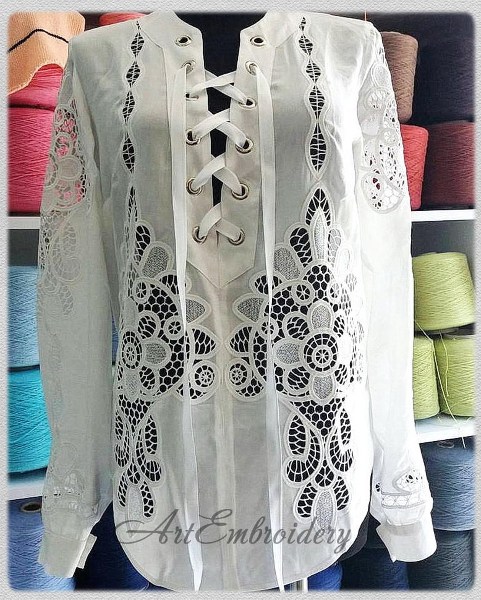 G-white Shirt Cutwork Lace Machine Embroidery Designs Set - Etsy