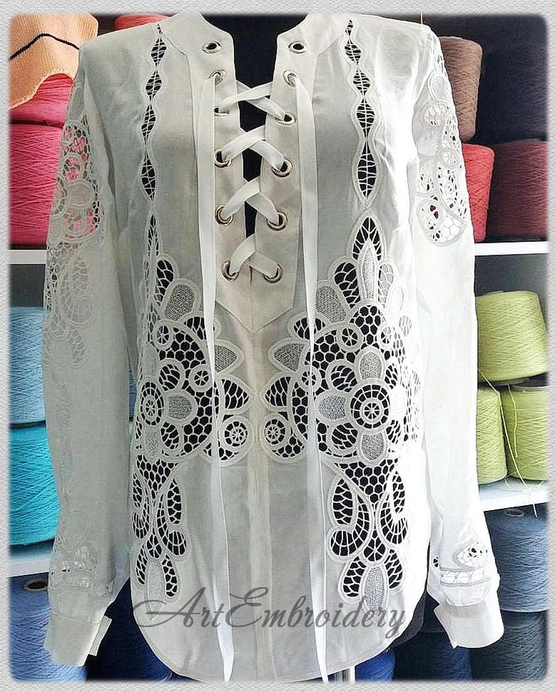 G-white Shirt - Cutwork Lace Machine Embroidery Designs Set