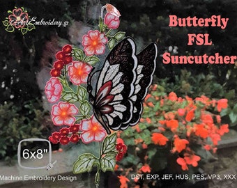 Butterfly FSL Suncatcher -  Machine Embroidery Lace Design for hoop 6x8"