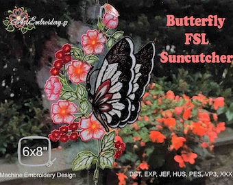 Butterfly FSL Suncatcher -  Machine Embroidery Lace Design for hoop 6x8"