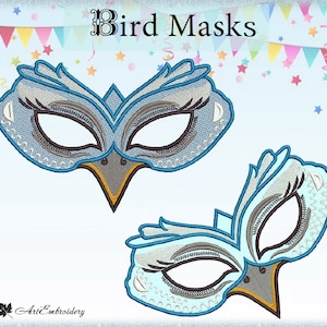 Bird Masks - Embroidery Designs Set in FSL, Applique or Patch-Making techniques for  hoop 6x10