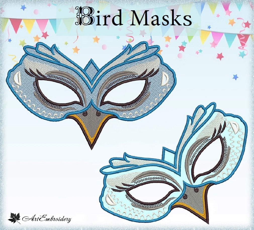 Bird Masks Embroidery Designs Set in FSL Applique or Etsy