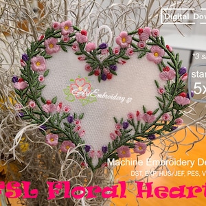 FSL Floral Heart - Progetti di pizzo con ricamo a macchina In-the-Hoop (ITH) con e senza anello in tre misure per telaio da 5x6 fino a 8x8"