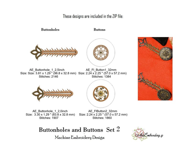 18th Century Buttonhole Embroidery Designs: Military Style (4x4 Hoop ...