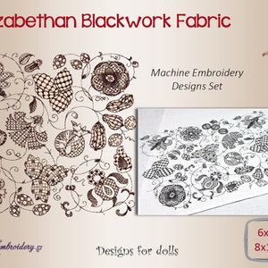 Elizabethan Blackwork Fabric - Machine Embroidery Designs  for doll