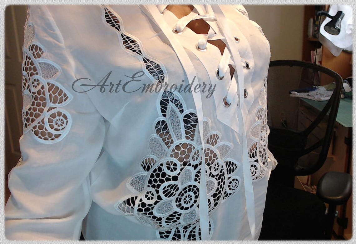 Cutwork Lace Machine Embroidery Designs: White Shirt (180x300mm) - Etsy