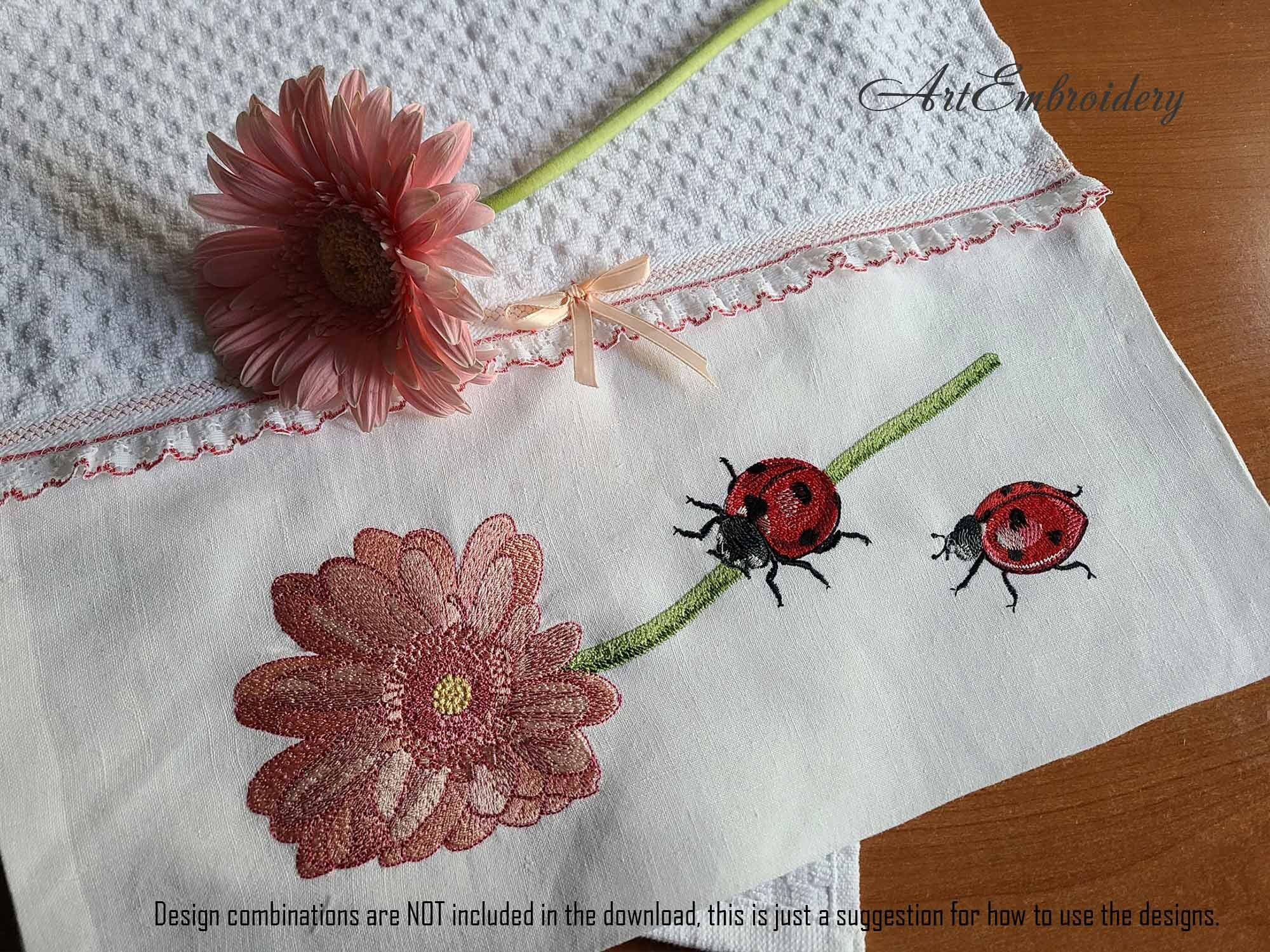 Pink Gerbera Daisy Machine Embroidery Flower Design in Two Etsy