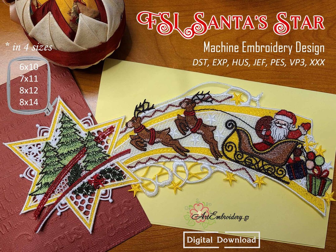 FSL Santa Star Machine Embroidery Design: Christmas Lace (digital ...