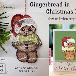 Gingerbread Christmas Hat Machine Embroidery Design (4x4&quot;, 5x5&quot;)