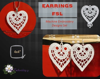 Lace Jewelry Earrings Kit -  Machine Embroidery FSL Jewelry Kit of two Lace Designs Set for hoop 4x4"