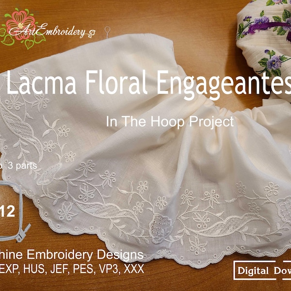 Floral Engageantes Ärmel Rüschen: Stickerei Design des 18.Jahrhunderts (18x30cm)