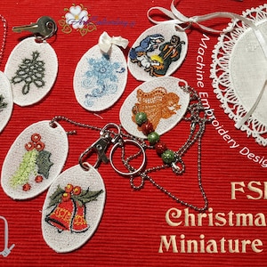 FSL kerstminiatuur 1 machineborduurontwerpen Set van 7 ontwerpen voor borduurring 4 x 4"