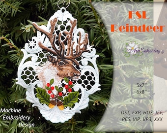 FSL Reindeer  Machine Embroidery Free Standing Lace Design in 3 sizes