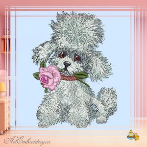 Poodle Boy - Machine Embroidery Patched Animal Dog Design  in Cartoon Style in 2 sizes for hoop for hoops 4x4" and 5x5"
