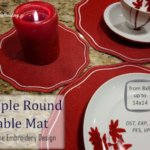Runde Tischuntersetzer Maschinenstickerei, Bogenkante mit Bogenkante (20x20cm bis 36x36cm)