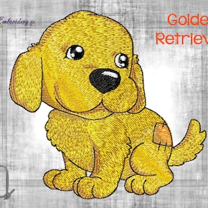 Golden Retriever - Machine Embroidery Patched Animal Dog  Design in cartoon style in two sizes for hoop 4x4 and 5x5&quot;