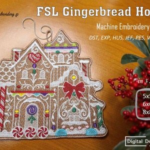 FSL Gingerbread House – ITH Project Machine Embroidery Free Standing Lace Heirloom Ornament Design in 3 sizes for hoop 5x5", 6x6" and 8x8"